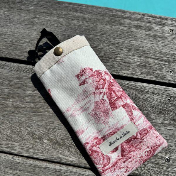 Étui à lunettes toile de Jouy rose