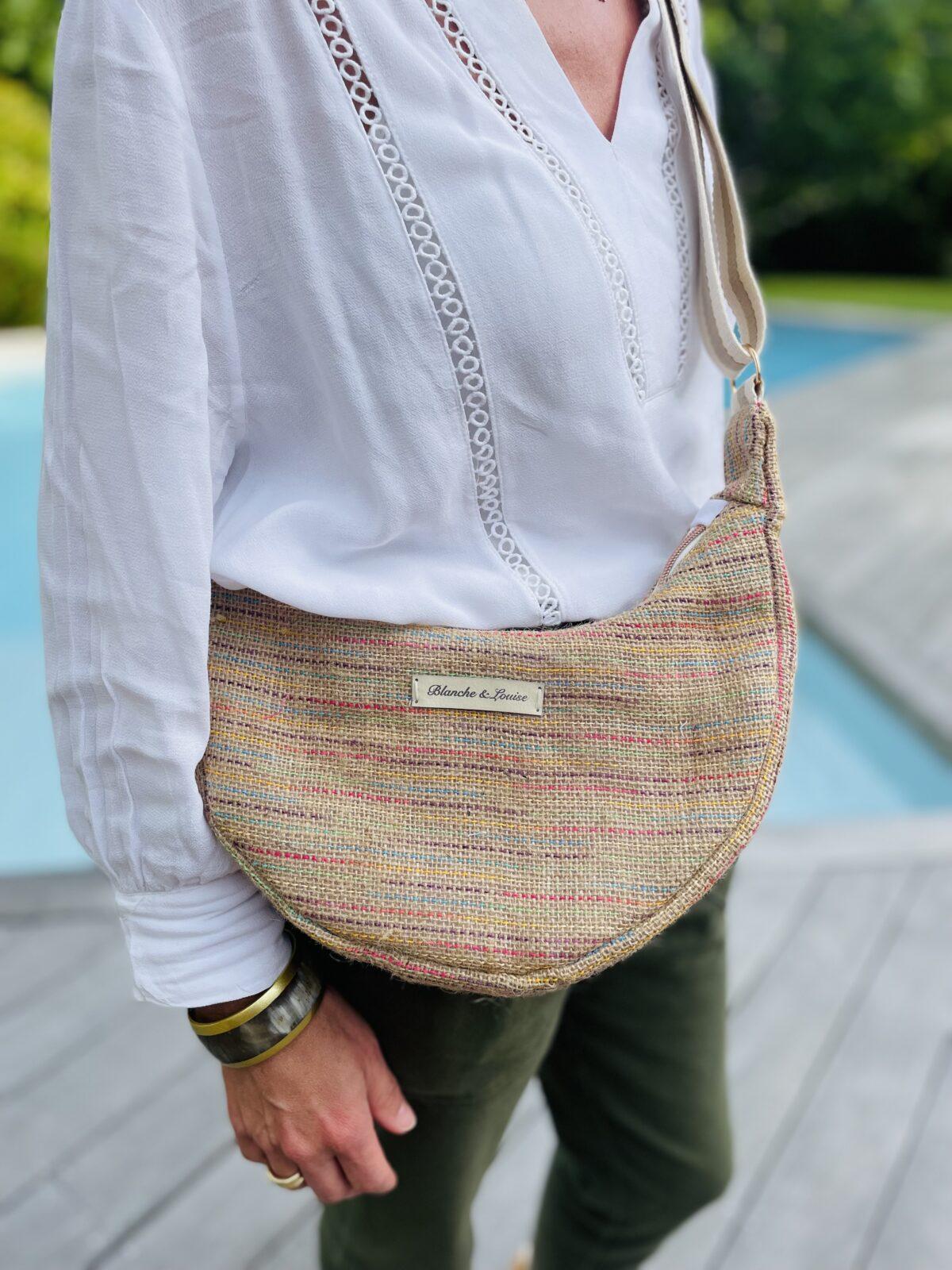 Sac demi-lune toile de jute rayée – Image 2