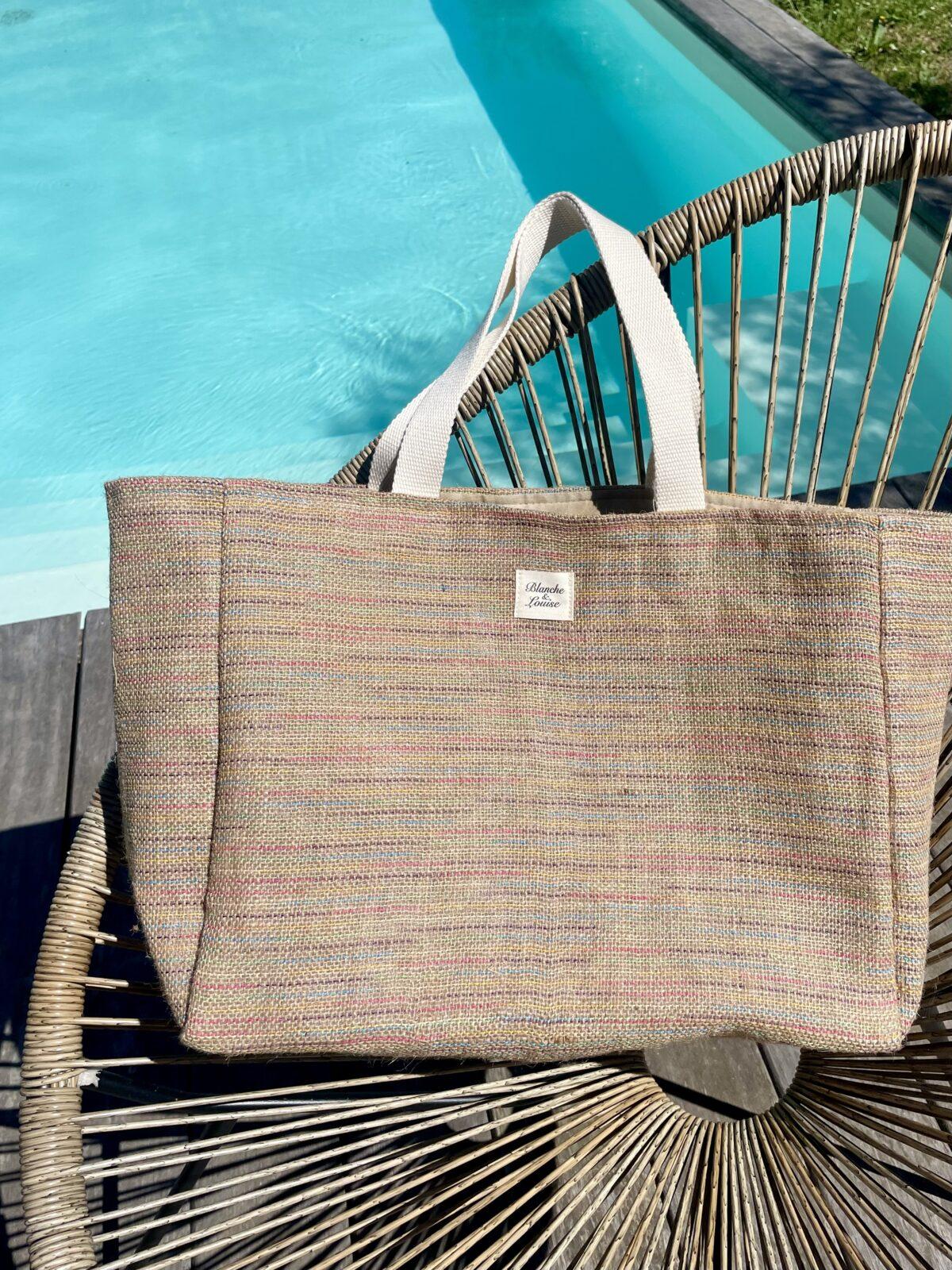Cabas toile de jute rayée