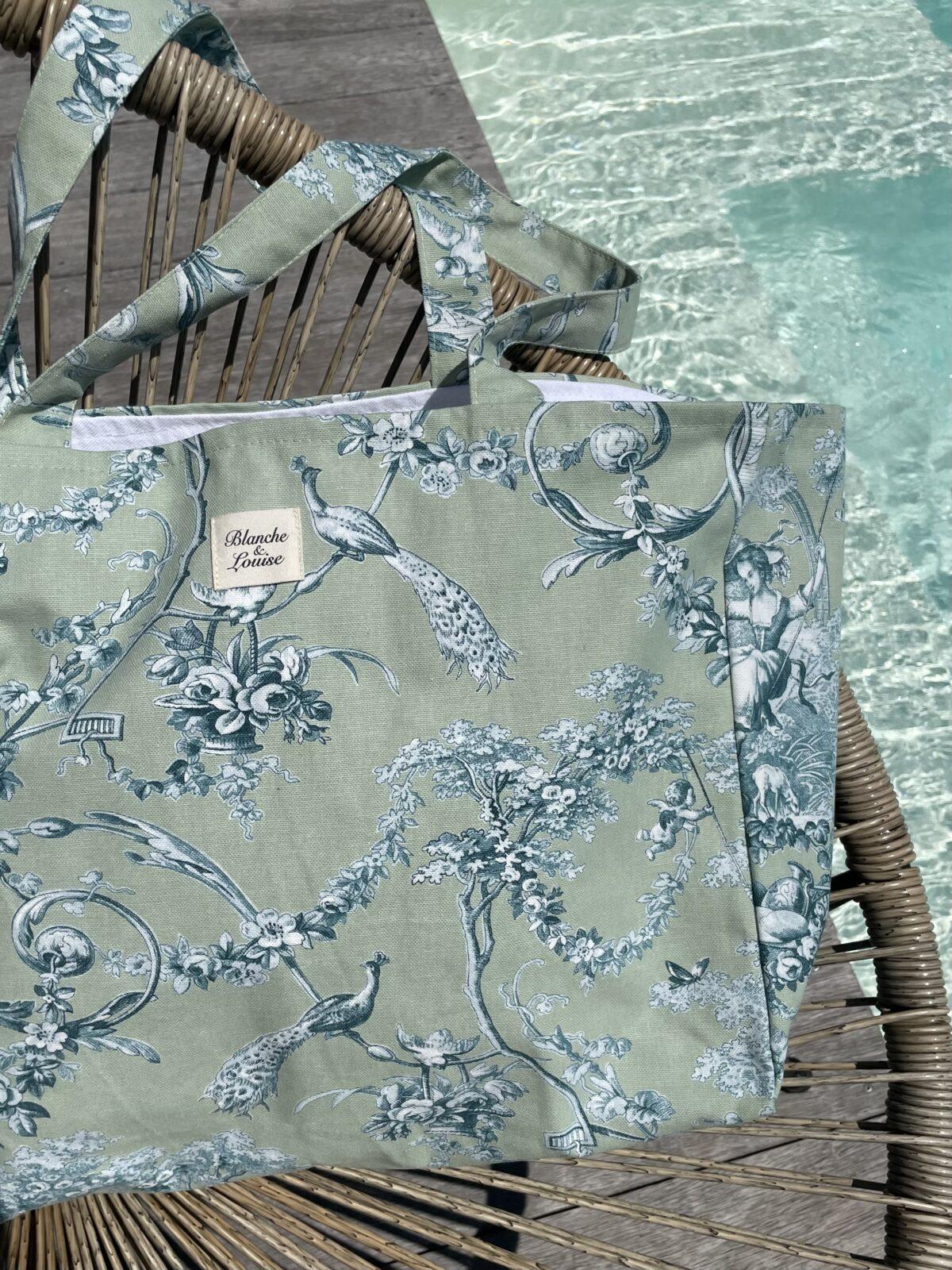 Cabas toile de Jouy verte – Image 2