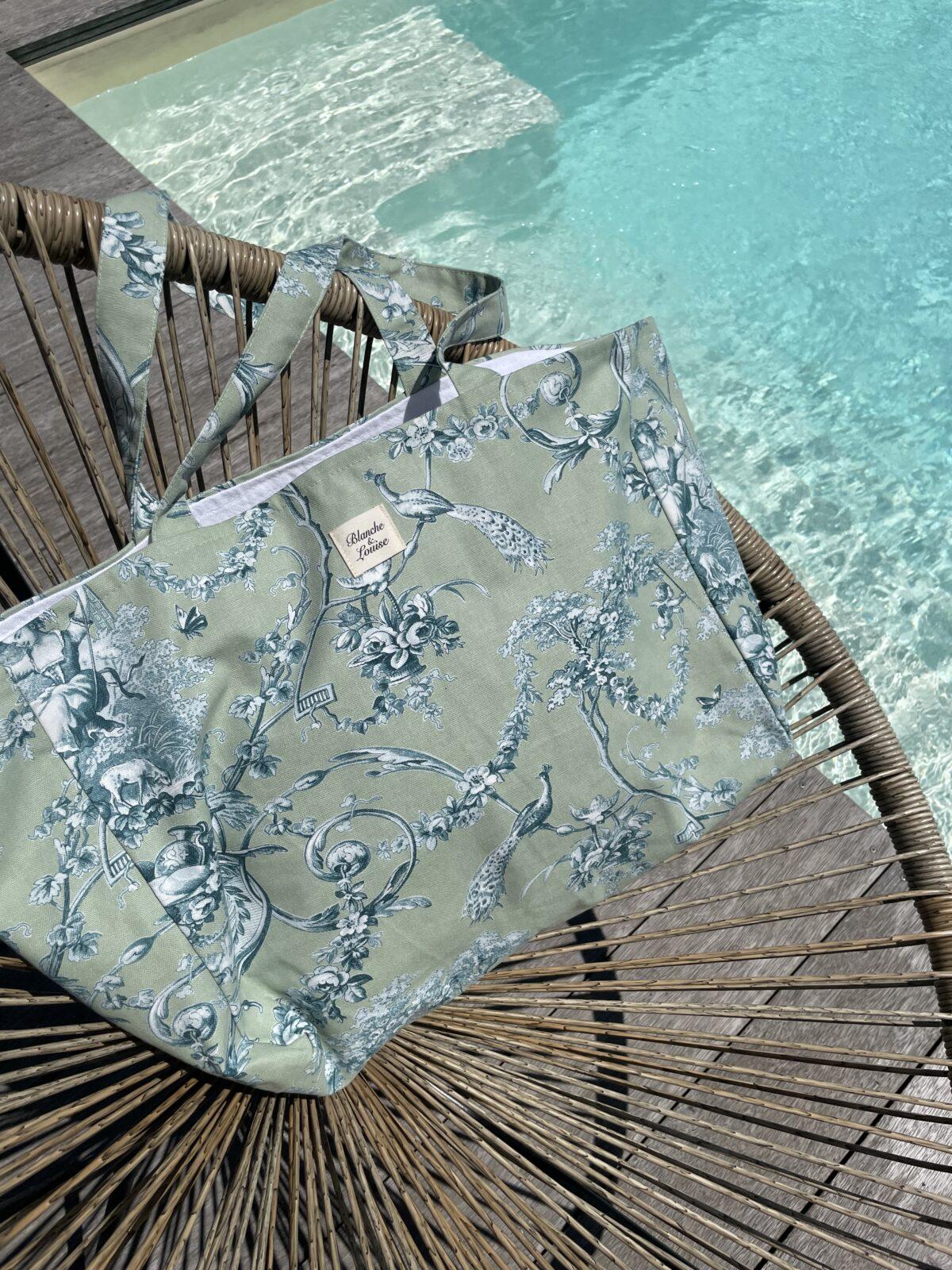 Cabas toile de Jouy verte