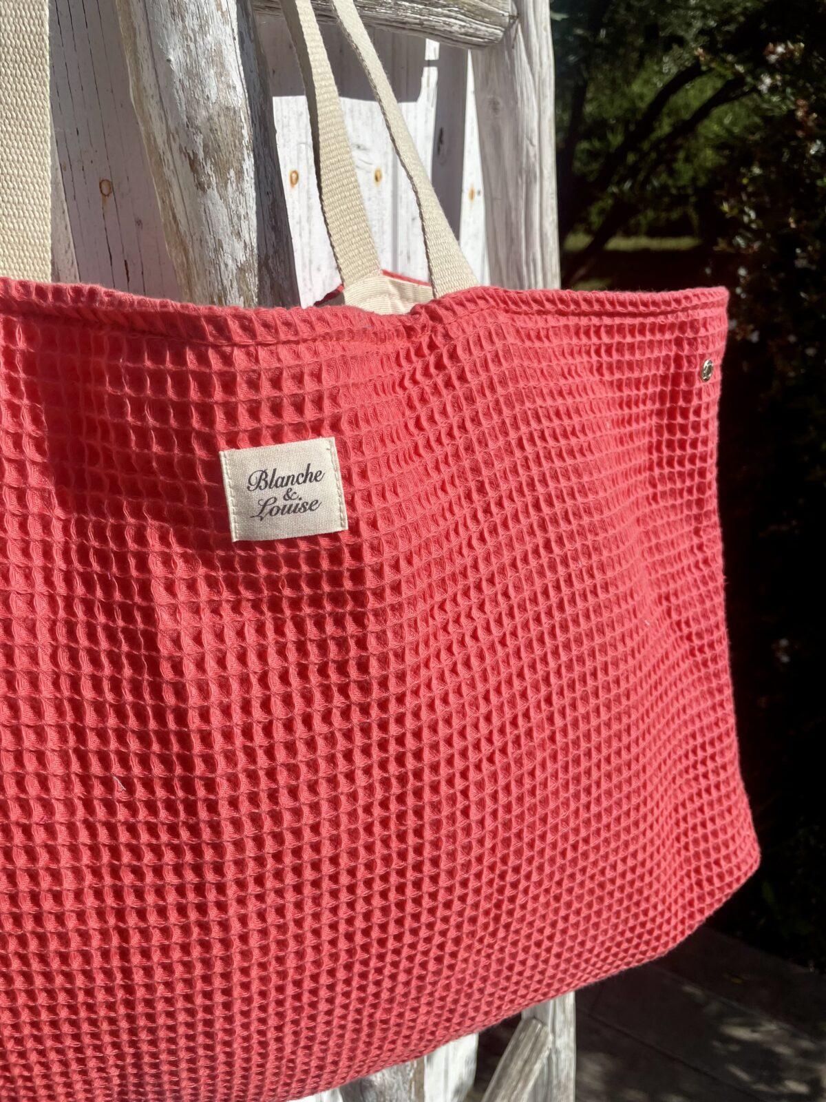Cabas plage nid d'abeille rose corail XXL – Image 2