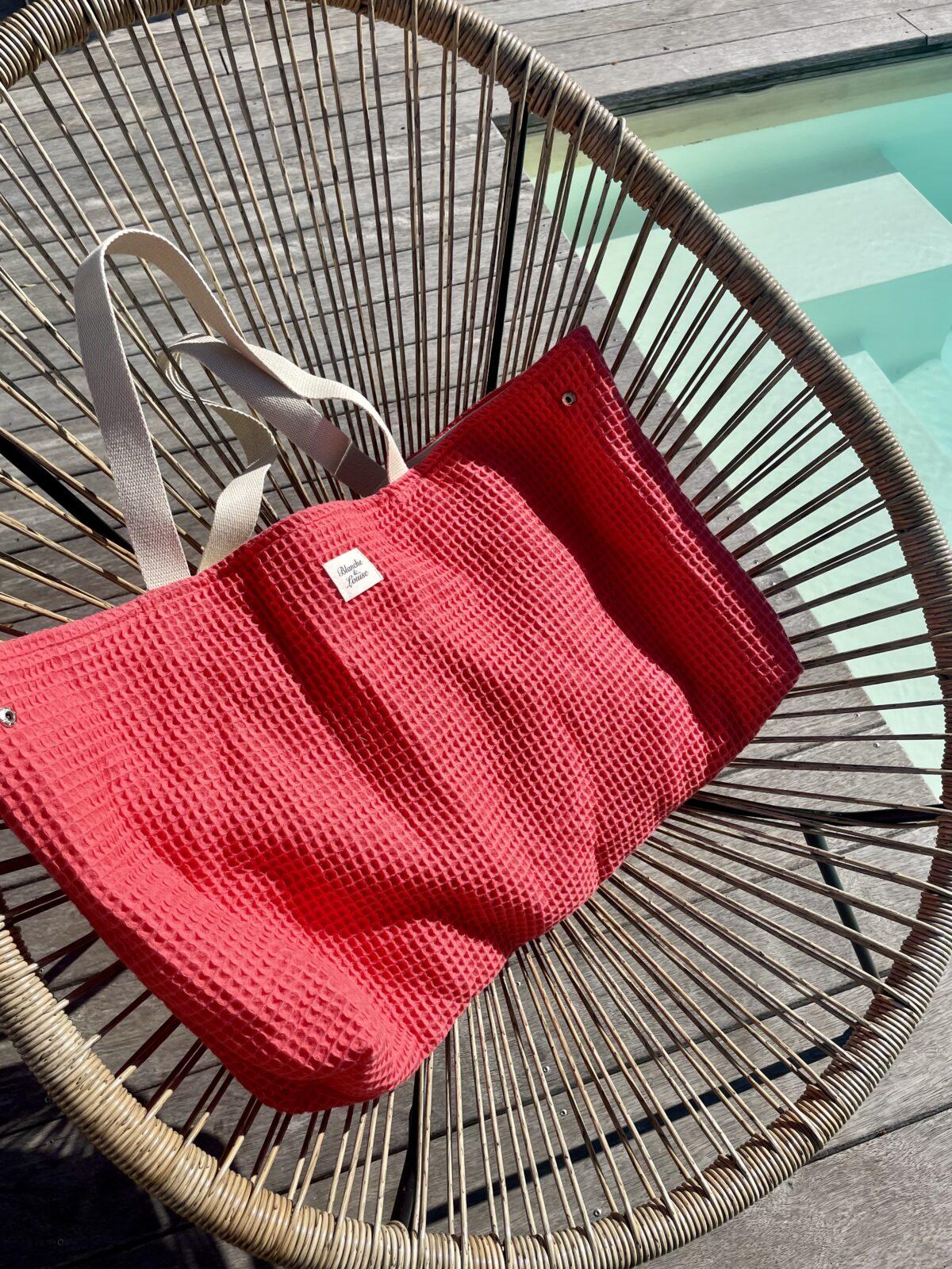 Cabas plage nid d'abeille rose corail XXL – Image 3