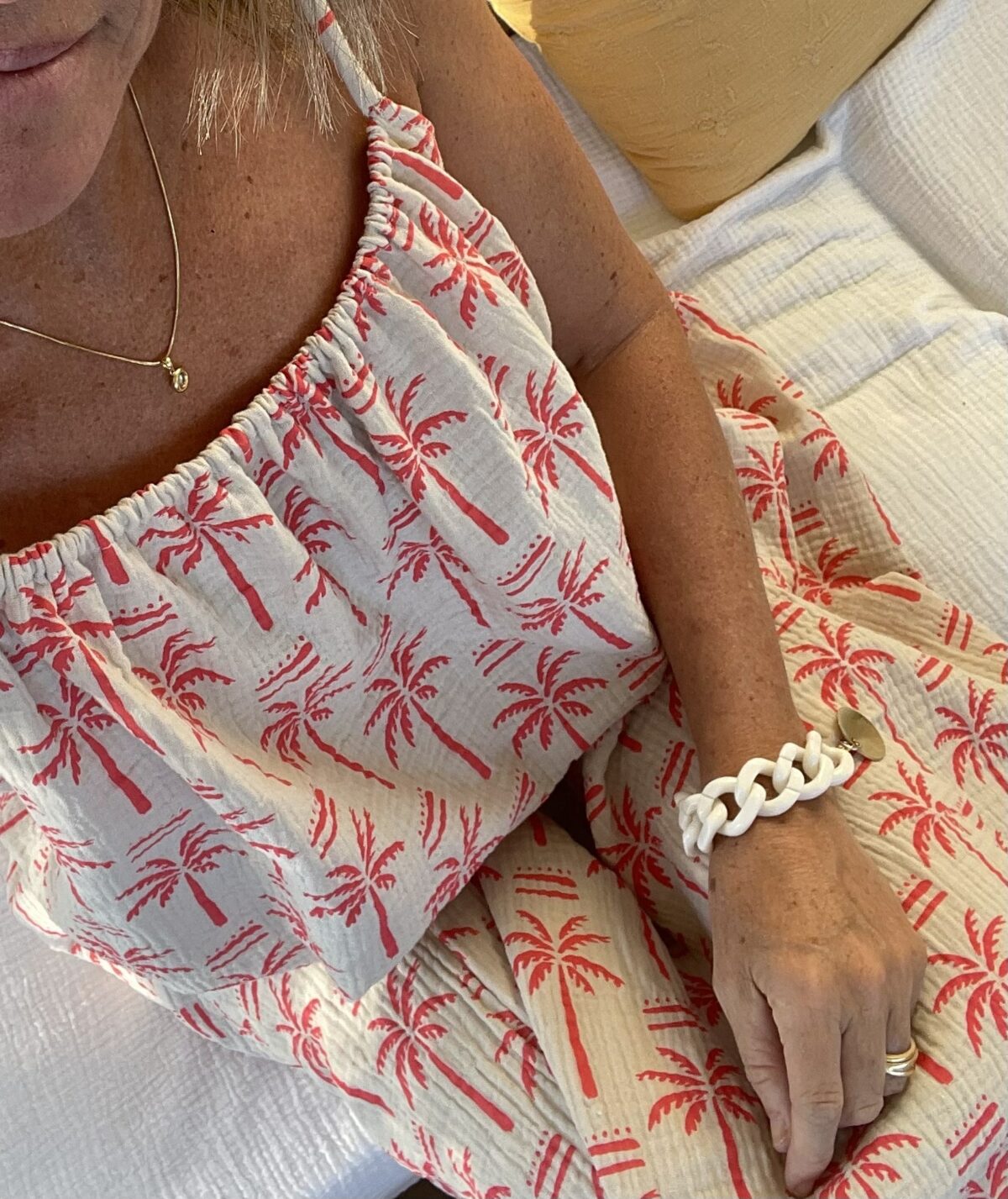 Robe longue palmier corail/sable TU – Image 3
