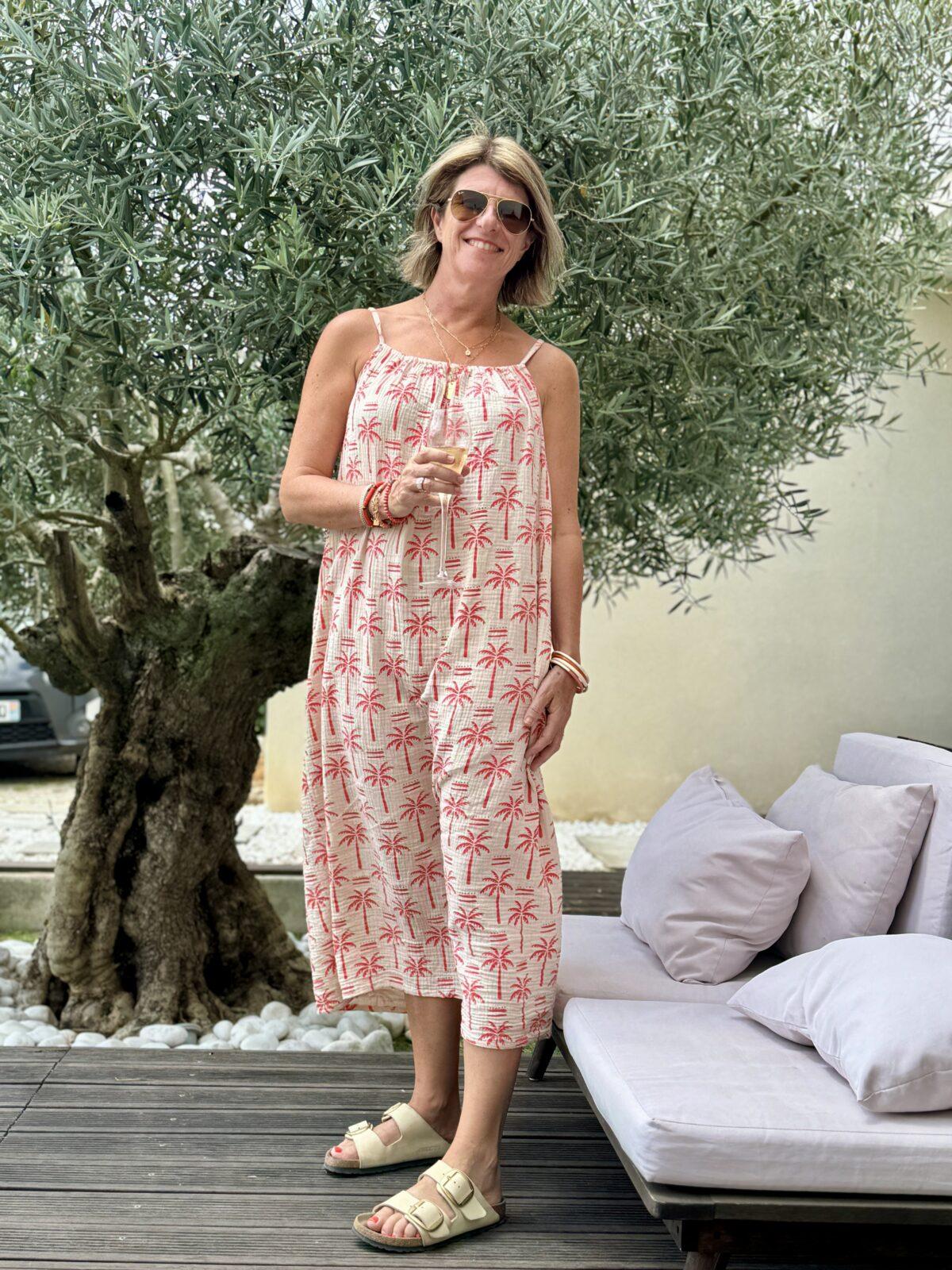 Robe longue palmier corail/sable TU – Image 5