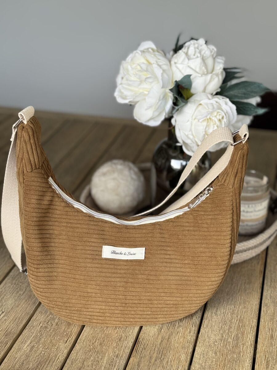 Sac demi-lune velours cotelé tabac – Image 3