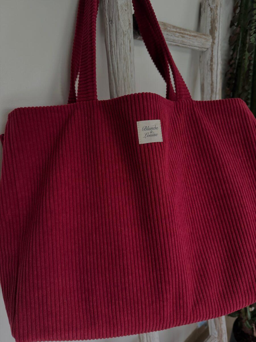 Cabas velours Côtelé bordeaux – Image 2