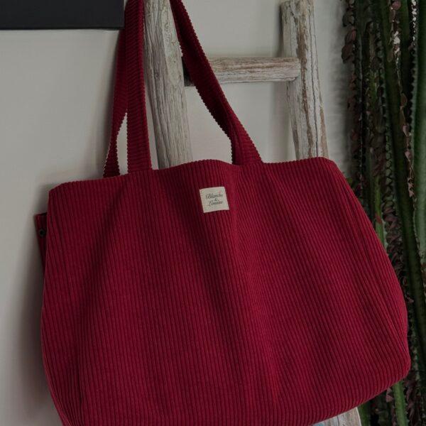 Cabas velours Côtelé bordeaux