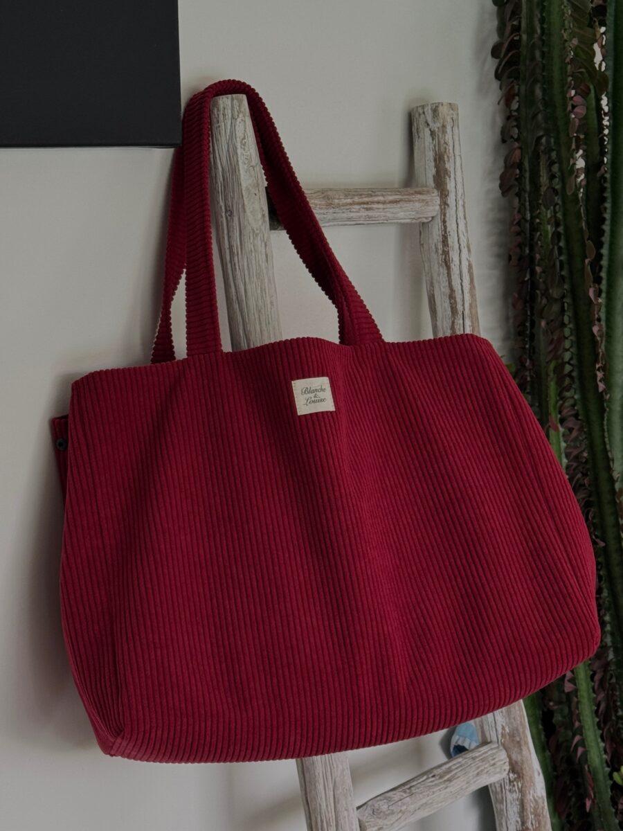 Cabas velours Côtelé bordeaux