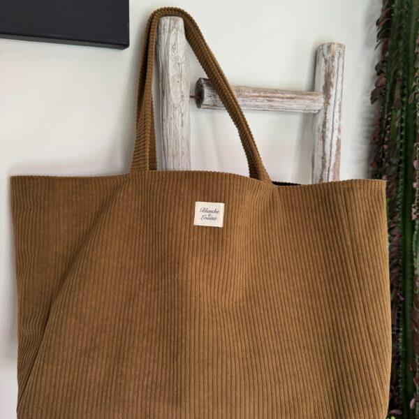 Cabas velours côtelé Camel