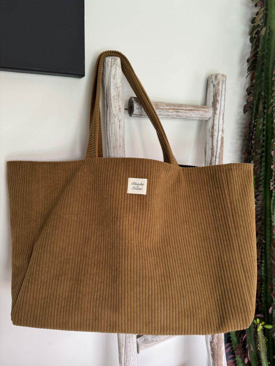 Cabas velours côtelé Camel