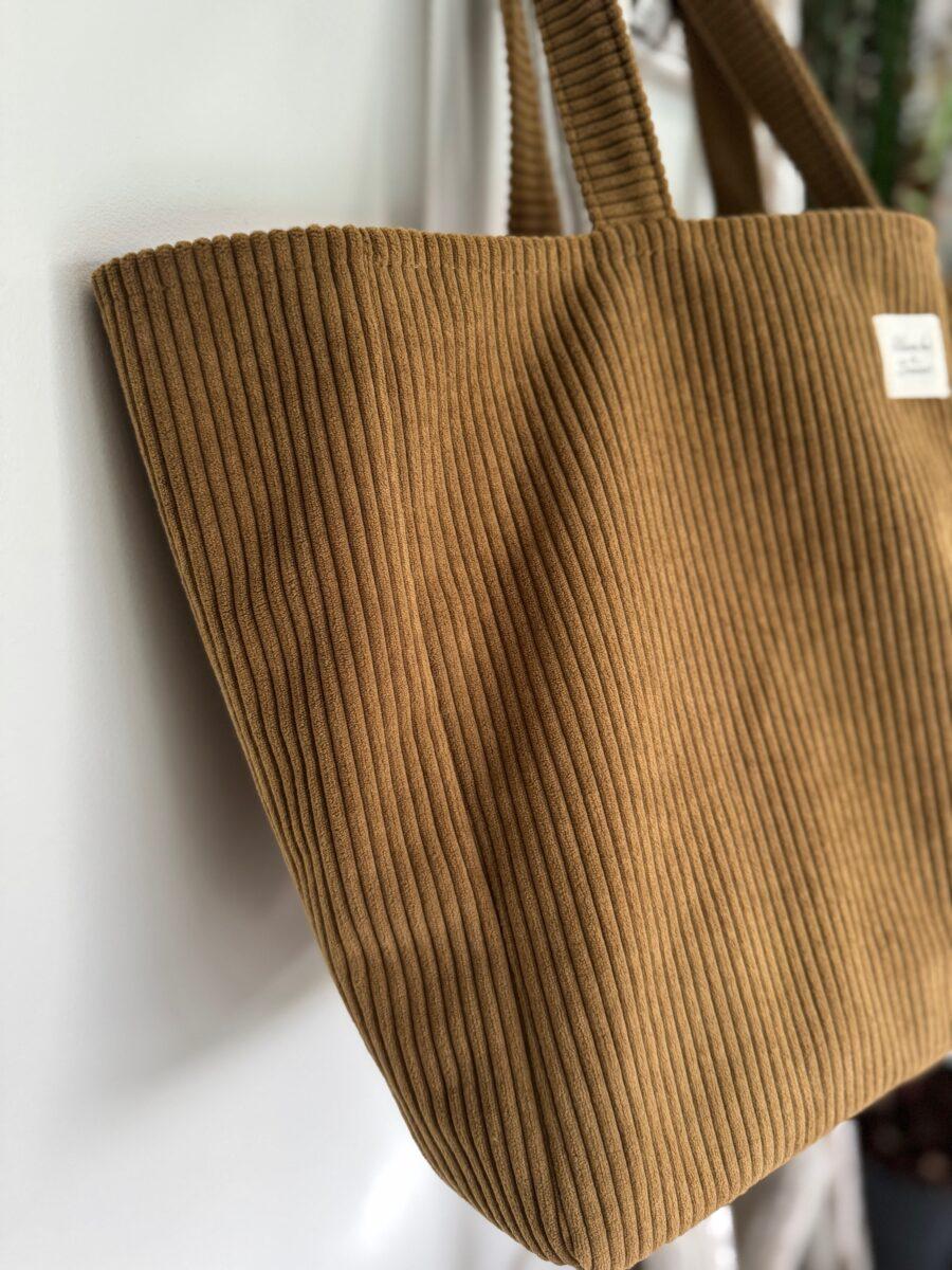 Cabas velours côtelé Camel – Image 3