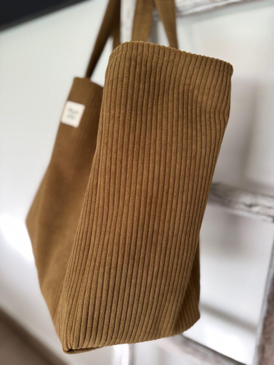 Cabas velours côtelé Camel – Image 2