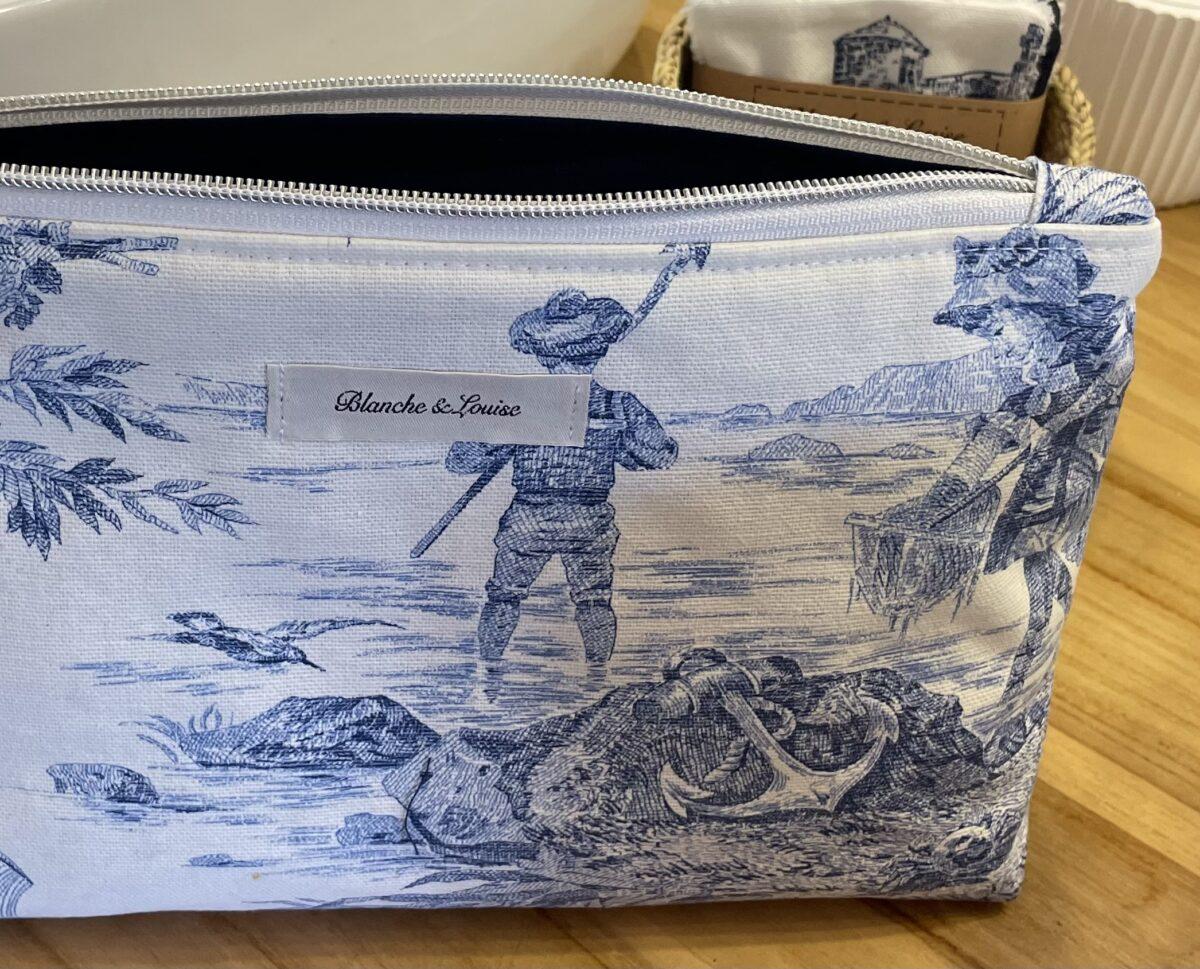 Trousse de toilette toile de Jouy bleue – Image 3