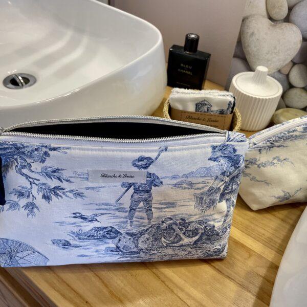 Trousse de toilette toile de Jouy bleue