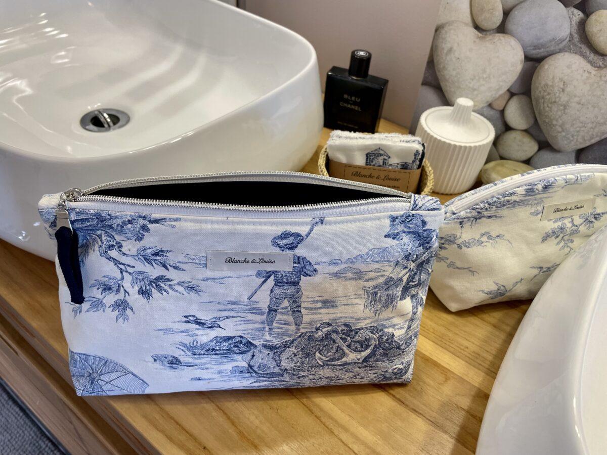 Trousse de toilette toile de Jouy bleue