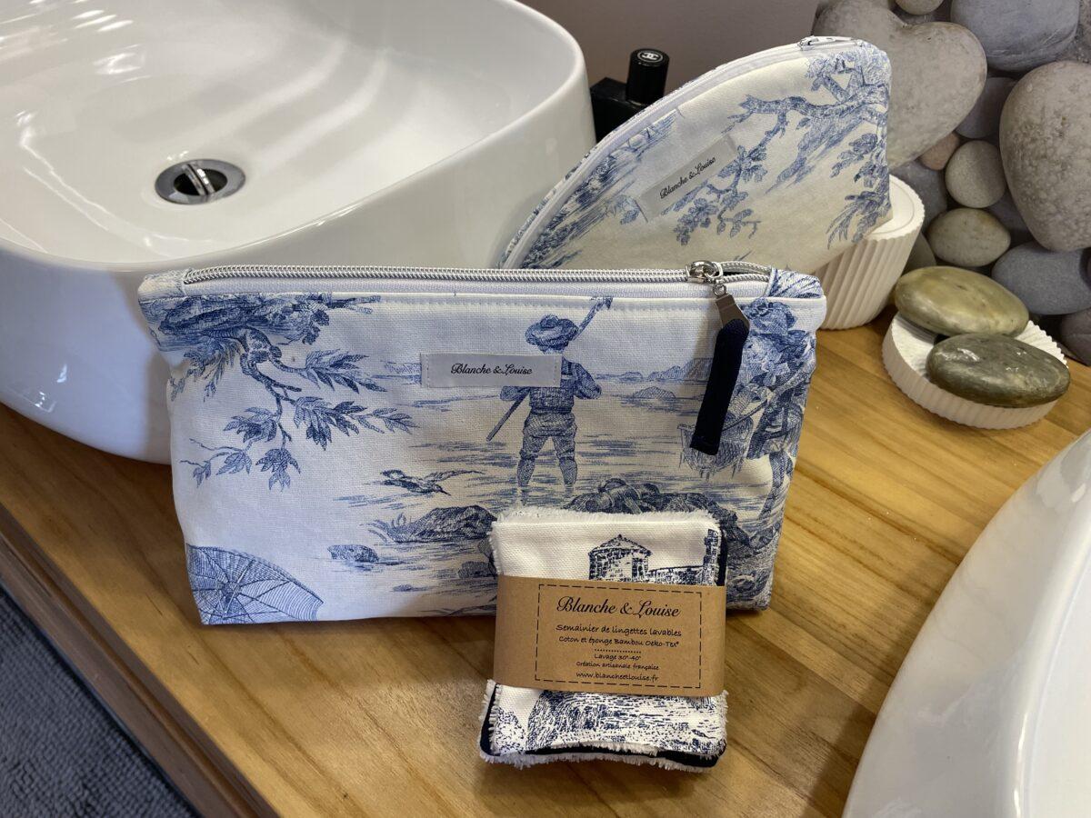 Trousse de toilette toile de Jouy bleue – Image 2