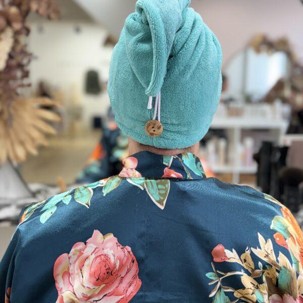 Serviette / turban pour cheveux éponge de bambou vert tilleul