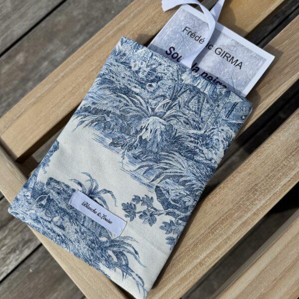 Pochette protège livre toile de Jouy bleu S